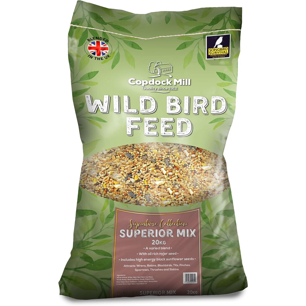Copdock Mill Wild Bird Seed Superior Mix 20kg - All Year-Round Bird Seeds for Small Garden Birds