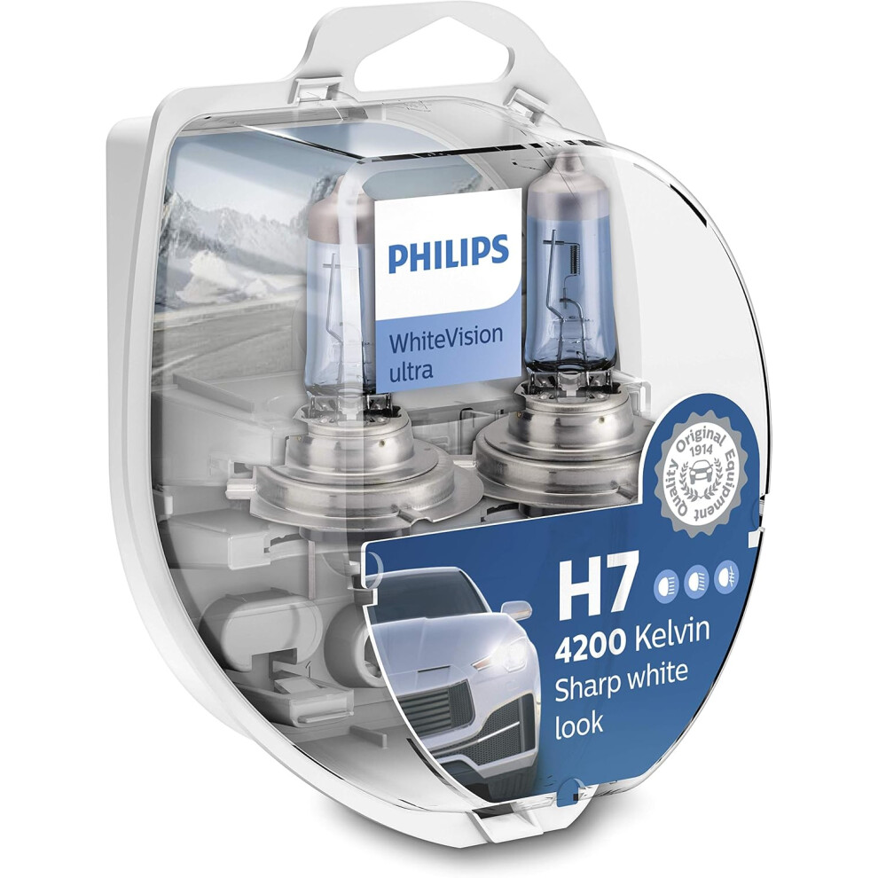 Philips WhiteVision ultra H7 car headlight bulb, 4.200K, set of 2