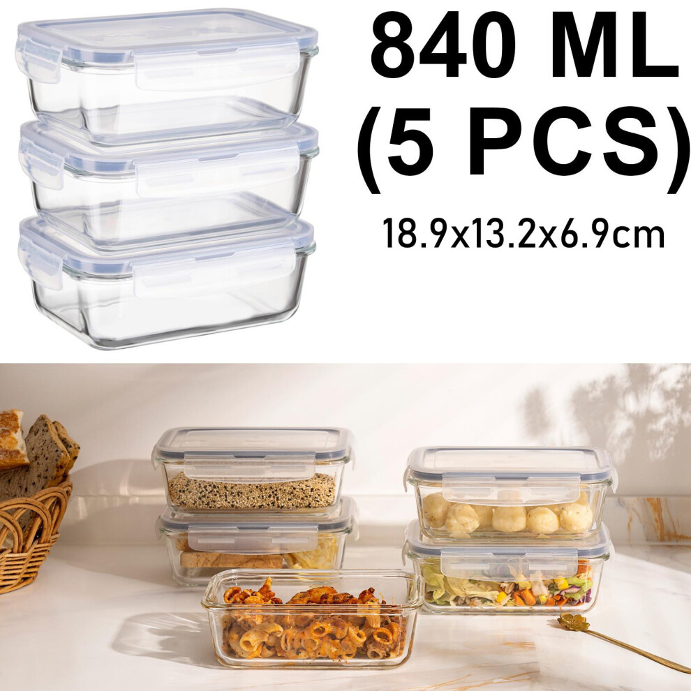 (Navy, TW003 - 840 ml - 5 pcs Set) Glass Storage Food Containers with Airtight Lids