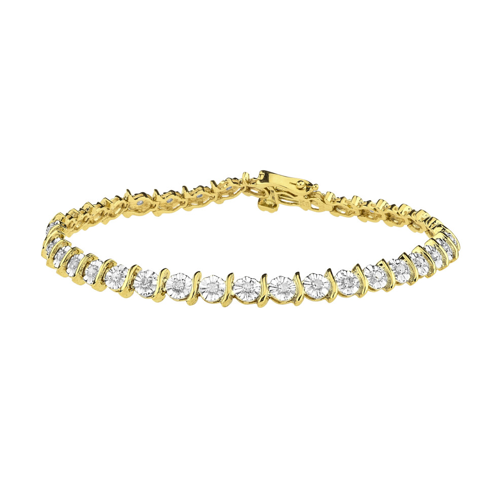 Jewelco London 9ct Yellow Gold Round 1/2ct Diamond 1 Row Wavy Bar Illusion Tennis Bracelet - PBCAXL01704Y