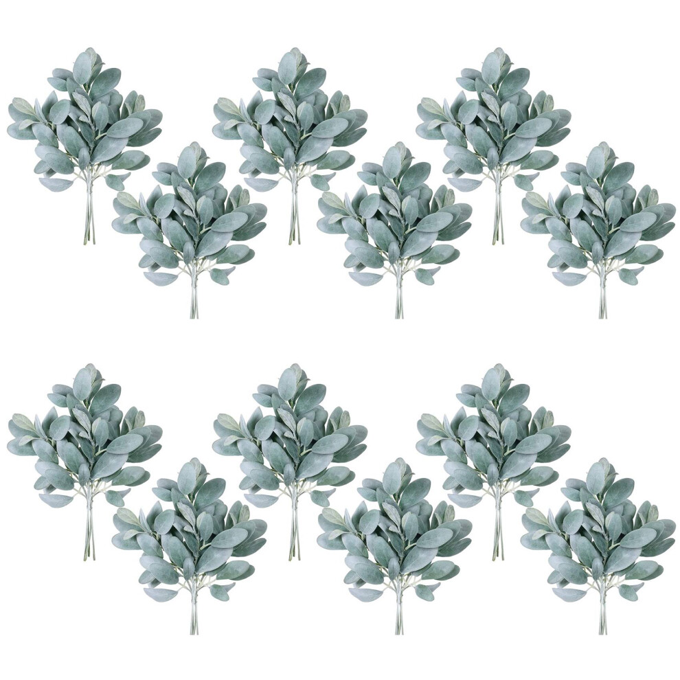48Pcs Artificial Flocked Lambs Ear Leaves Stems Faux Lamb's Ear Branches Picks Greenery Sprays For Vase Bouquet Wreath Grey/Green 4854000922581