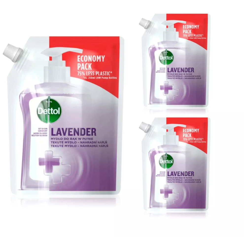 Dettol 3 X 500Ml No Touch Soft On Skin Liquid Soap Refill Hand Wash Lavender