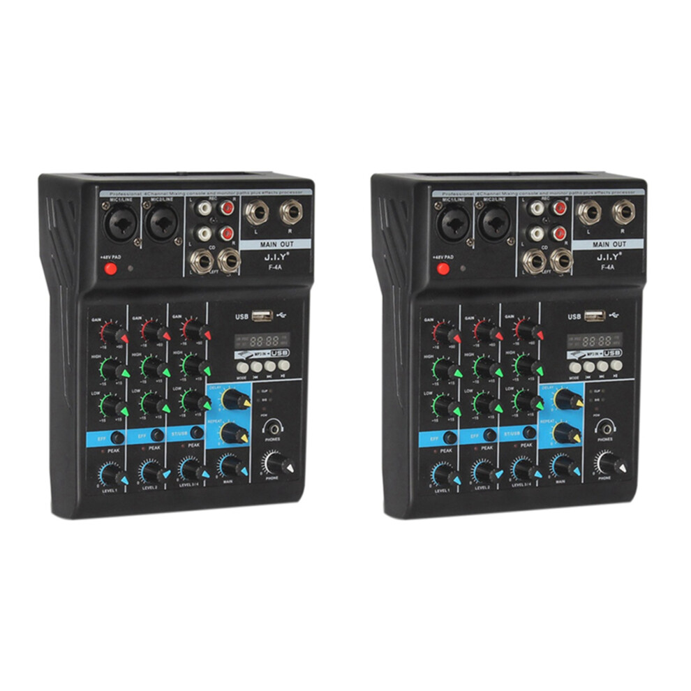 2X Console de mixage audio professionnelle Bluetooth 4 canaux avec effet de réverbération pour karaoké à domicile, scène en direct, KTV