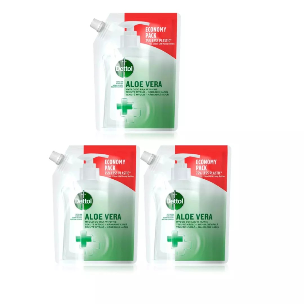 3 x 500ml Dettol No Touch Soft On Skin Aloe Vera liquid Soap Refill Hand Wash