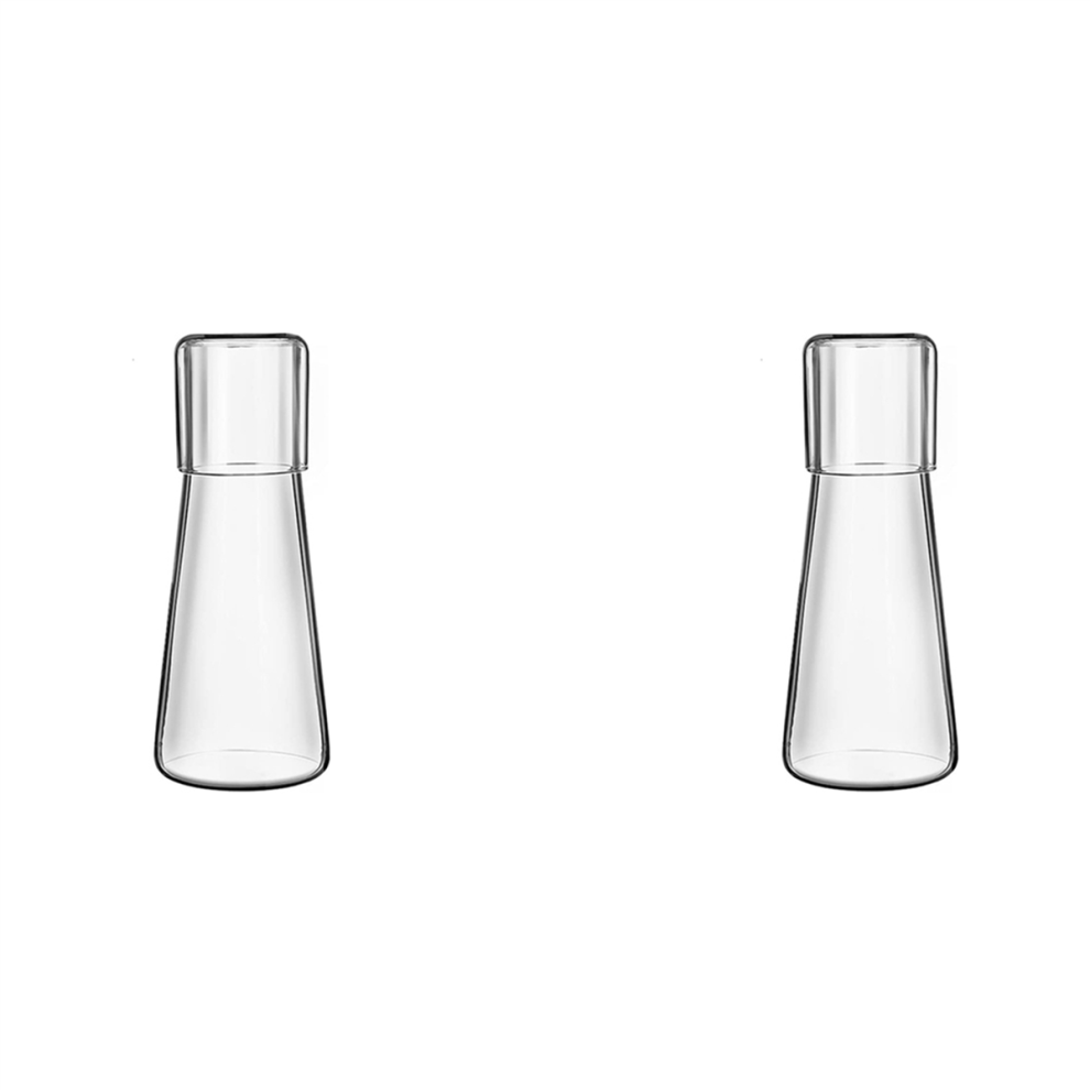 Lot de 2 carafes à eau de chevet transparentes avec verre pour table de nuit, carafe à eau de nuit avec verre, avec ensemble de tasses