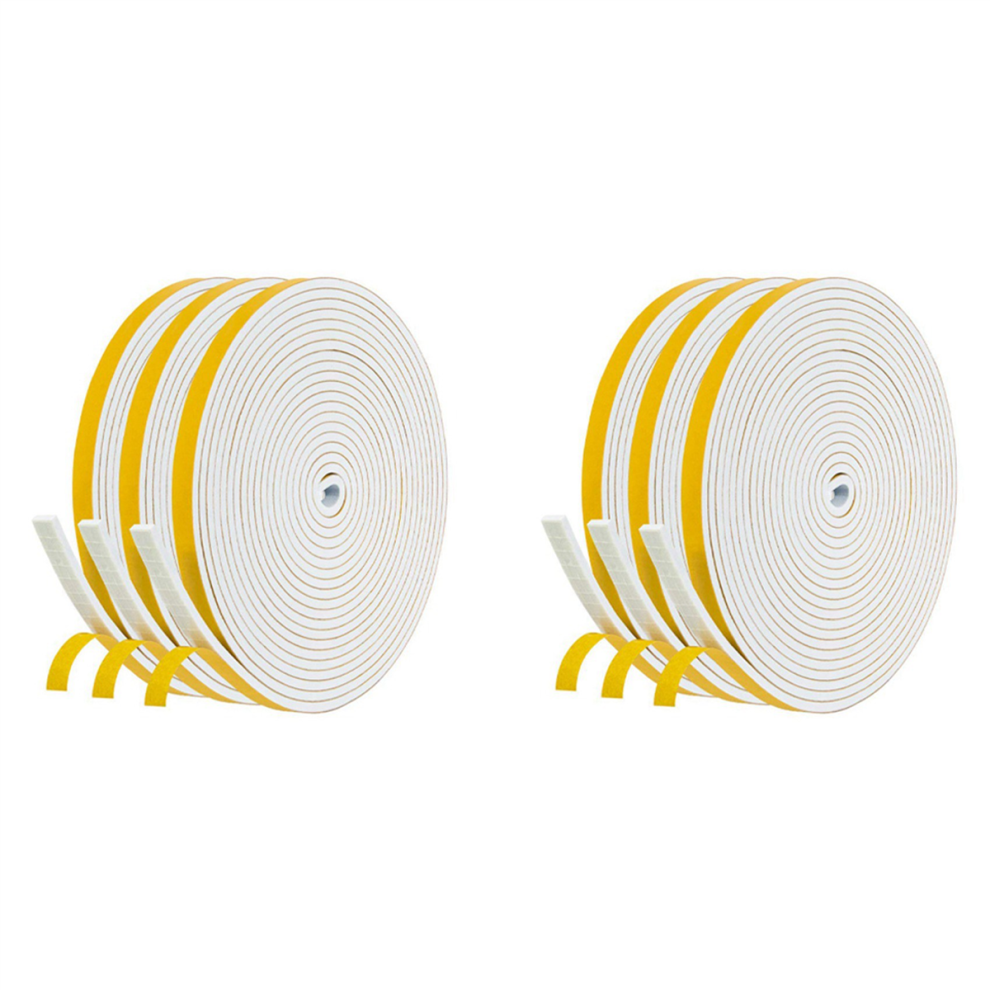 Bande adhésive en mousse pour joint de porte et fenêtre, coupe-froid, 6 mm de large x 3 mm d'épaisseur, 6 pièces chacune, blanc