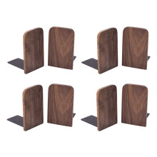 Fermalibri in Legno 8 Pezzi con Base in Metallo Resistente in Noce Nero con Supporto Antiscivolo per Desktop O Scaffali