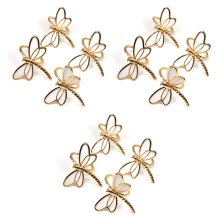 Lot de 12 ronds de serviette en forme de libellule doré, utilisés pour la décoration de table de dîner de mariage, décoration de table