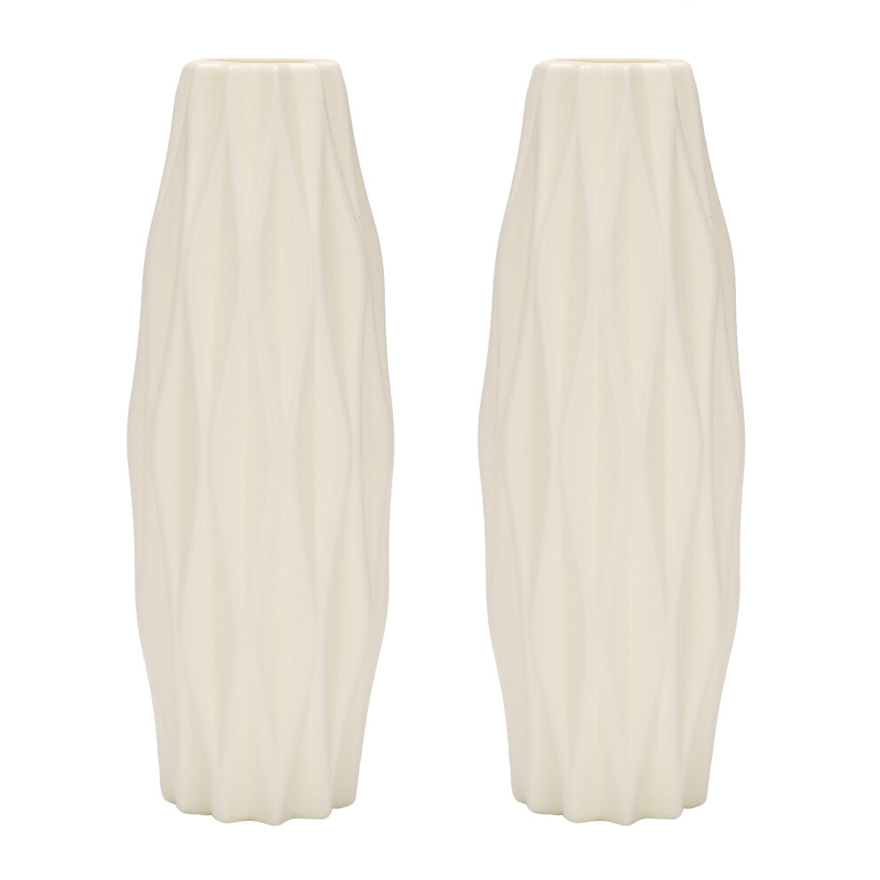 2X Vase à Fleurs Décoration Maison Vase en Plastique Blanc Imitation Céramique Panier à Fleurs Vases de Décoration Nordique (Blanc)