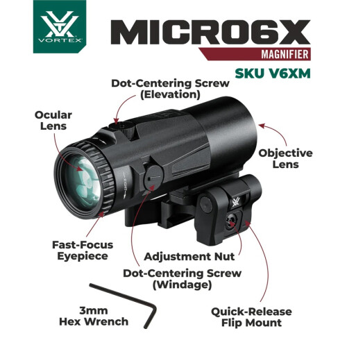 VORTEX Vortex Optics Micro 6X Magnifier with Quick-Release Flip Mount V6XM 1