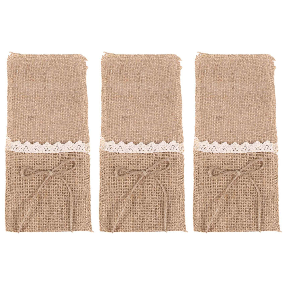 Lot de 60 pochettes à couverts en toile de jute naturelle pour table de mariage, pochettes à fourchettes, décoration de mariage rustique