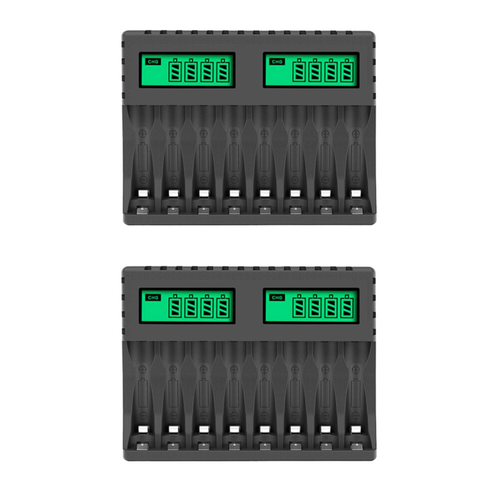 Chargeur de batterie 2X avec écran LCD Chargeurs intelligents à 8 emplacements pour piles rechargeables AA/AAA NiCd NiMh