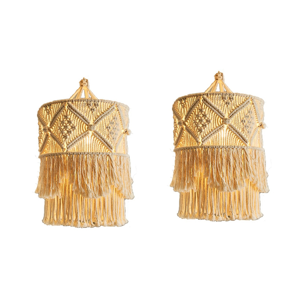Lot de 2 tapisseries murales faites à la main en macramé, décoration bohème, tapisserie à pompons, décoration murale pour tête de lit