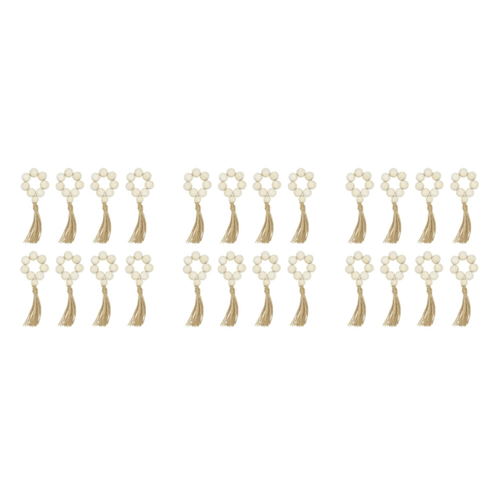 Lot de 24 ronds de serviette en perles de bois naturel faits à la main pour mariage, fête, maison, hôtel, décoration de table, dîner