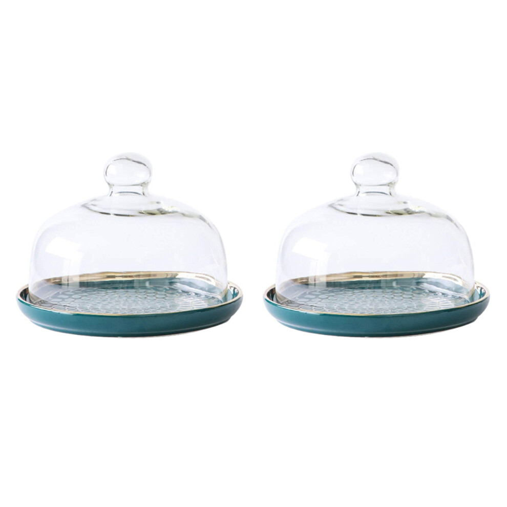 Lot de 2 plateaux à gâteaux avec couvercle en forme de dôme pour dessert, beurrier, plateau à fruits, 6 pouces