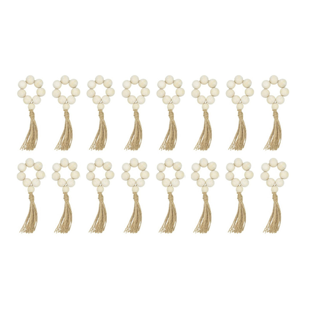 Lot de 16 ronds de serviette en perles de bois naturel faits à la main pour mariage, fête, maison, hôtel, décoration de table, dîner
