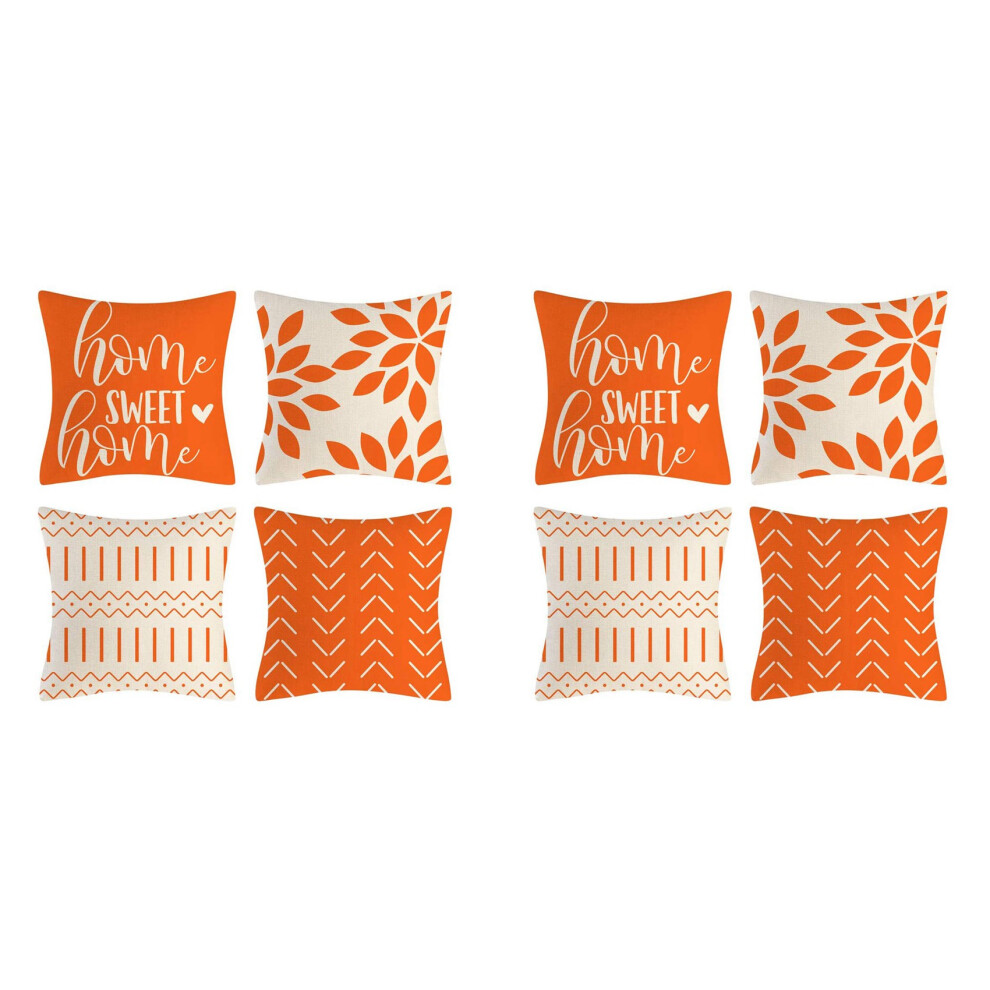 Lot de 8 housses de coussin orange 18 x 18 cm, housses de coussin décoratives pour la maison, taies d'oreiller pour canapé d'extérieur en lin