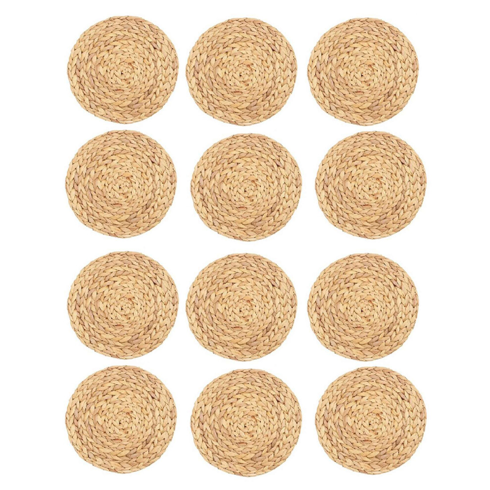 Lot de 2 sets de table ronds tissés en rotin tressé avec jacinthe d'eau, sets de table ronds en rotin tressé, coussinets isolants antidérapants