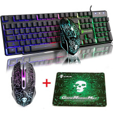 Wired Mechanical Feel Gaming Keyboard and Mouse Set Rainbow LED 104 Keys USB illuminated light up Keyboard 2400DPI 6 Buttons Optical Gaming Mouse