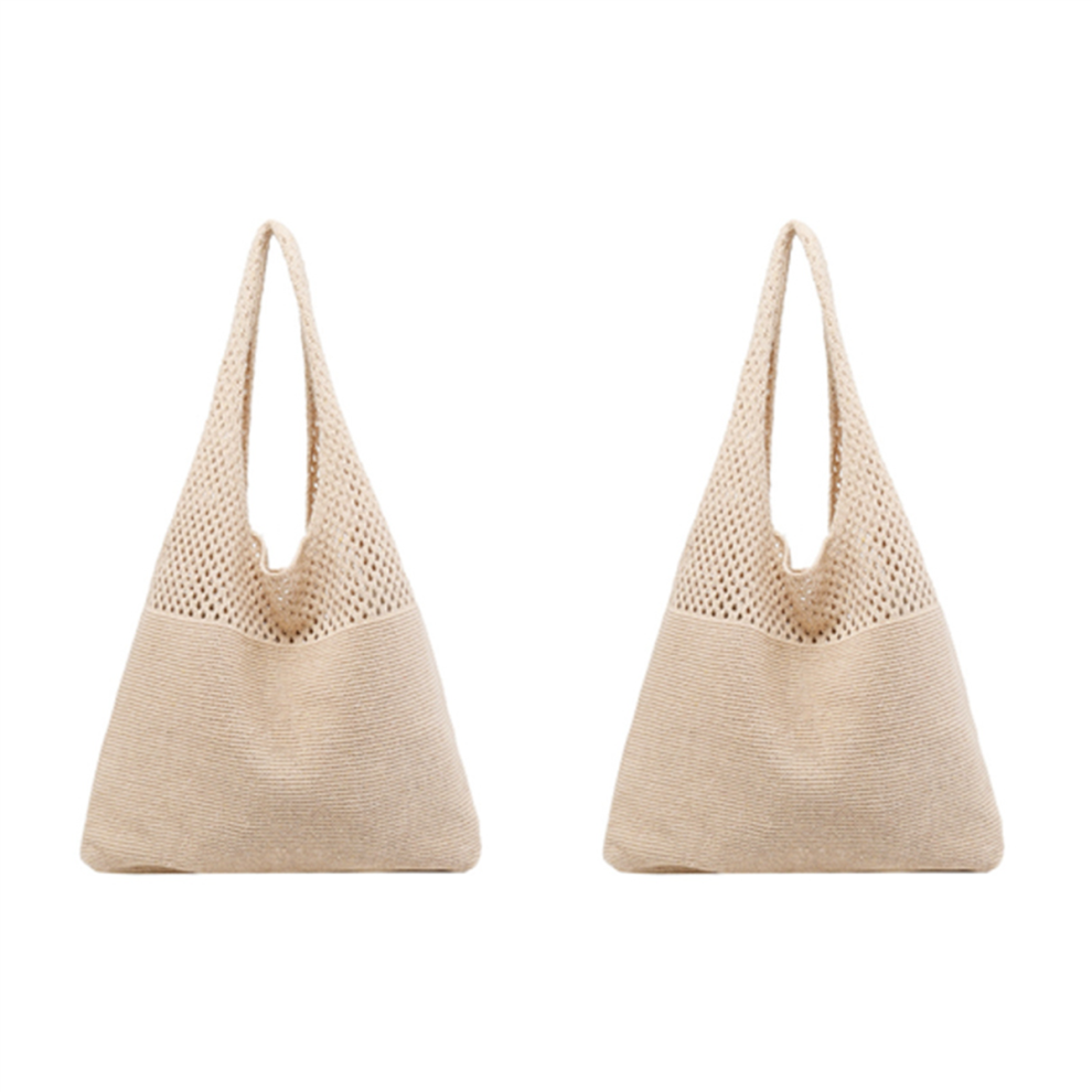 Lot de 2 sacs à main de plage rétro en crochet pour filles, sac fourre-tout d'été tissé à la main, sac à main en tricot creux pour femmes
