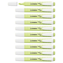 STABILO swing cool Pastel Dash of Lime Highlighters - Box of 10, 1mm/4mm Wedge Tip, Anti-Dry-Out