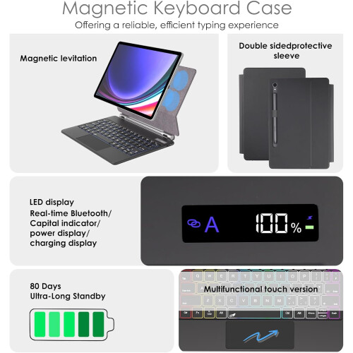 Techgear Magic Keyboard for Samsung Galaxy Tab S8 11", Magnetic Floating Stand, Precision Multi-Touch Trackpad, Backlight and UK Layout 2