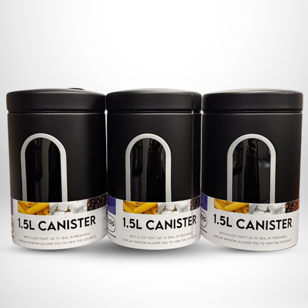 Stainless Steel Black Canister Set 1.5L Set of 3 with Glass Window for Kitchen