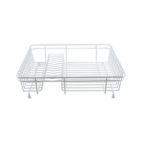 Small White Dish Drainer Compact Durable with Rubber Feet Kitchen Organization