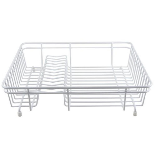 Large White Dish Drainer Durable Coated Steel Stylish Compact Kitchen Storage