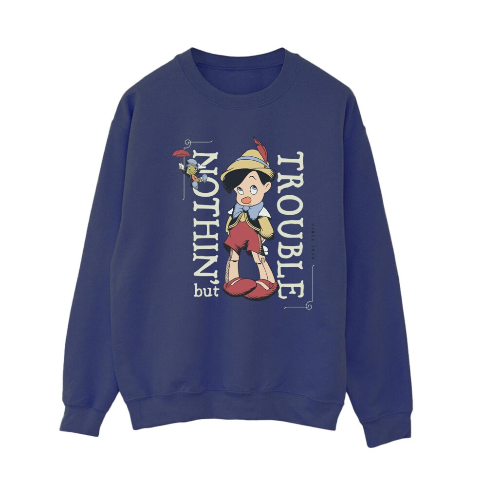(S, Navy Blue) Disney Womens/Ladies Pinocchio Nothing But Trouble Sweatshirt