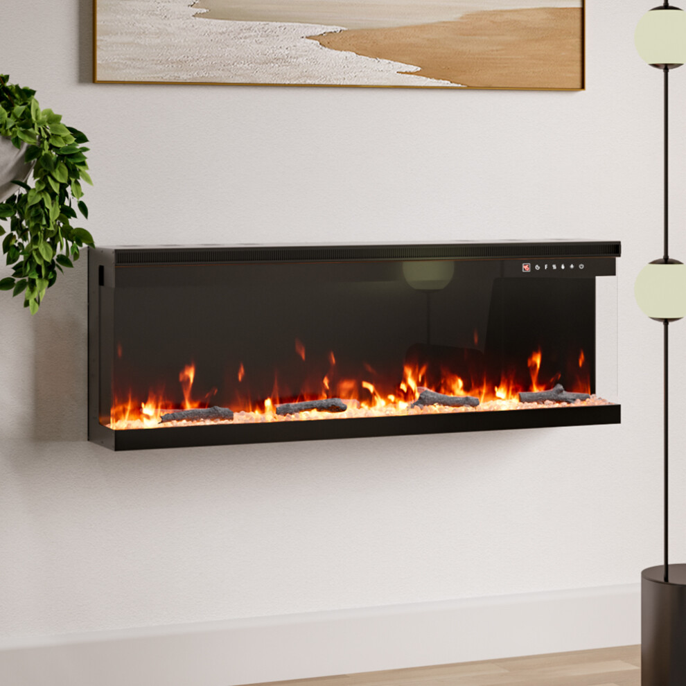 50 Inch Borderless Wall Recessed Inset Fire Electric Fireplace 1500W