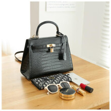 (Black) Crocodile pattern Kelly bag hand-held cross-body bag