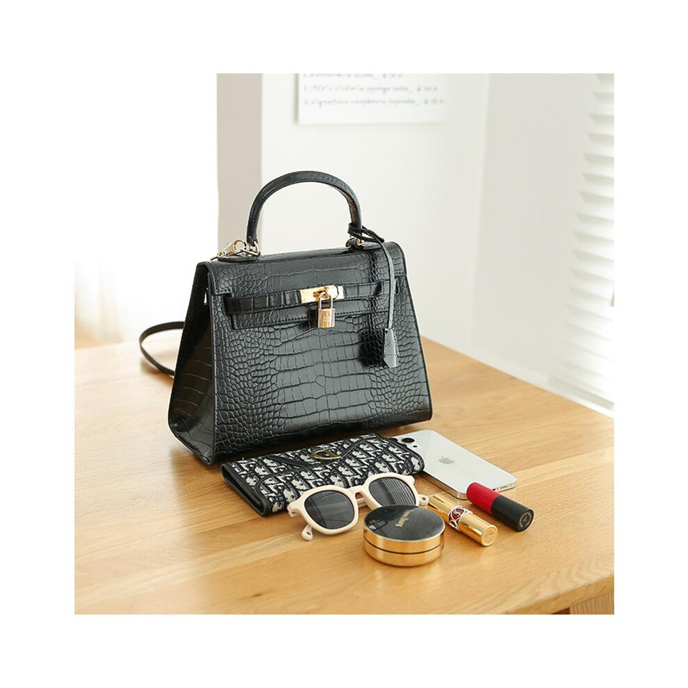 (Black) Crocodile pattern Kelly bag hand-held cross-body bag