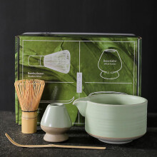 (Green) 4x Japanese Matcha Tea Set, Matcha Whisk, Traditional Scoop, Matcha Bowl, Ceramic Whisk Holder, Handmade Matcha Ceremony Kit, Green, As Described