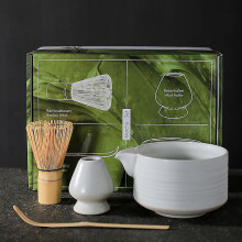 (Mattish White) 4x Japanese Matcha Tea Set, Matcha Whisk, Traditional Scoop, Matcha Bowl, Ceramic Whisk Holder, Handmade Matcha Ceremony Kit, Green, As Described