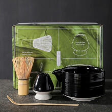 (Black) 4x Japanese Matcha Tea Set, Matcha Whisk, Traditional Scoop, Matcha Bowl, Ceramic Whisk Holder, Handmade Matcha Ceremony Kit, Green, As Described