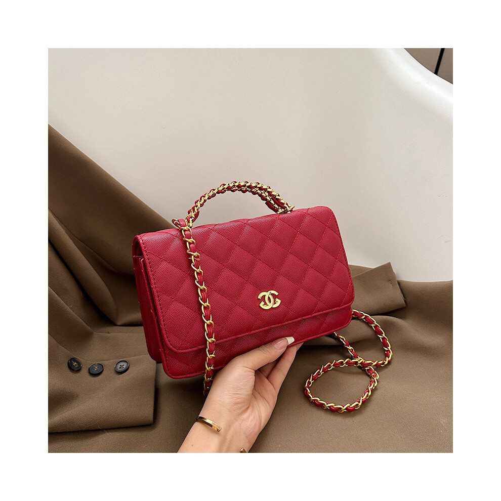 (Red) All-Match Shoulder Messenger Bag Diamond Chain Small Square Bag