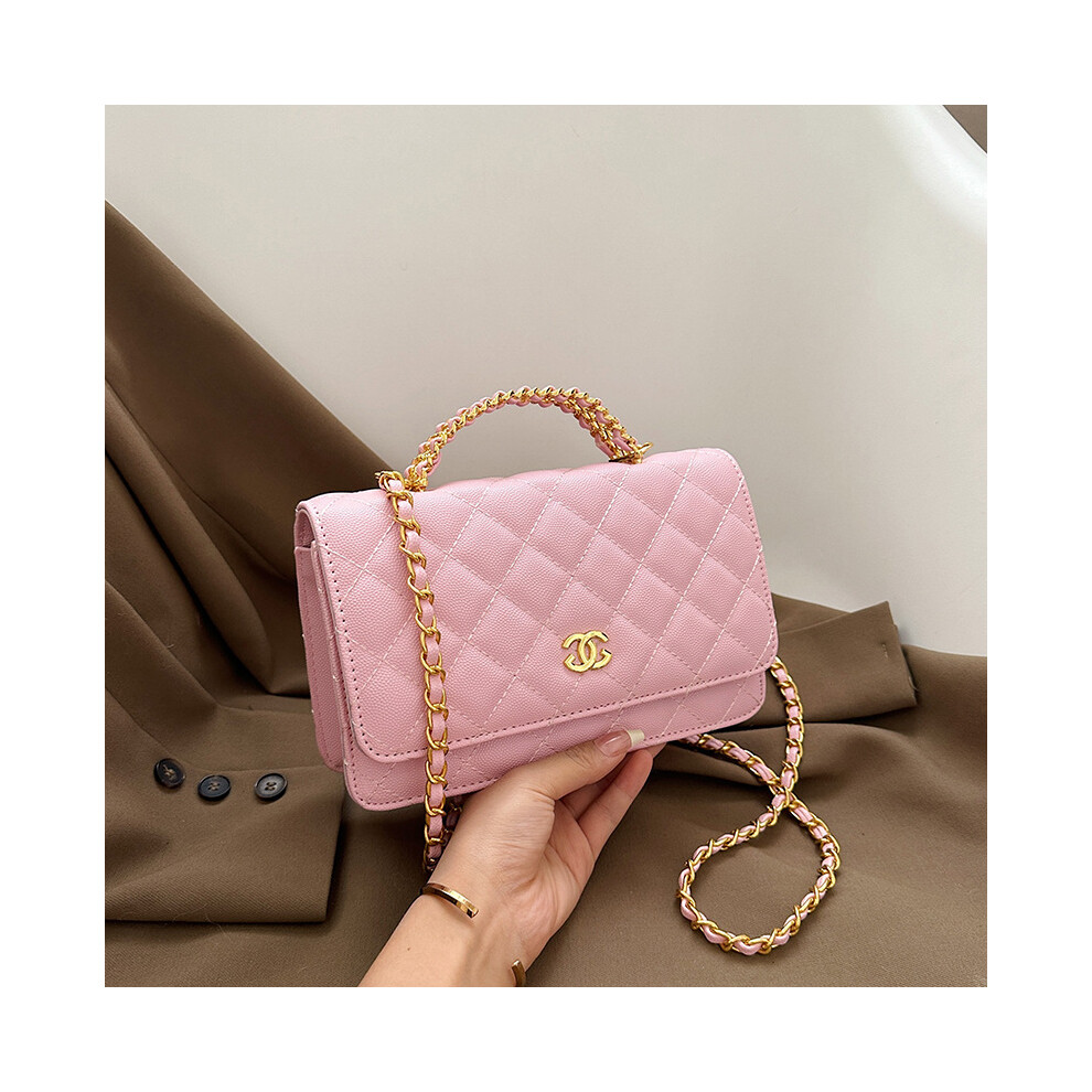 (Pink) All-Match Shoulder Messenger Bag Diamond Chain Small Square Bag