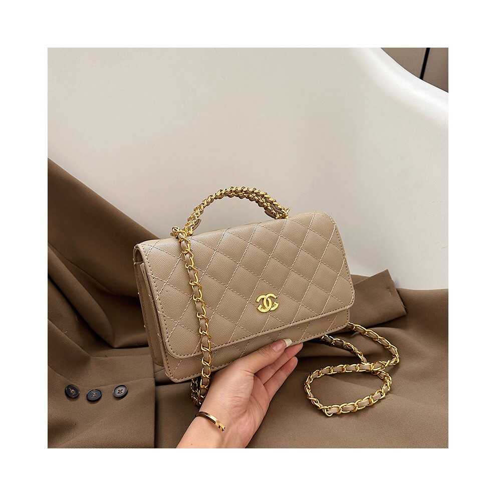 (Khaki) All-Match Shoulder Messenger Bag Diamond Chain Small Square Bag