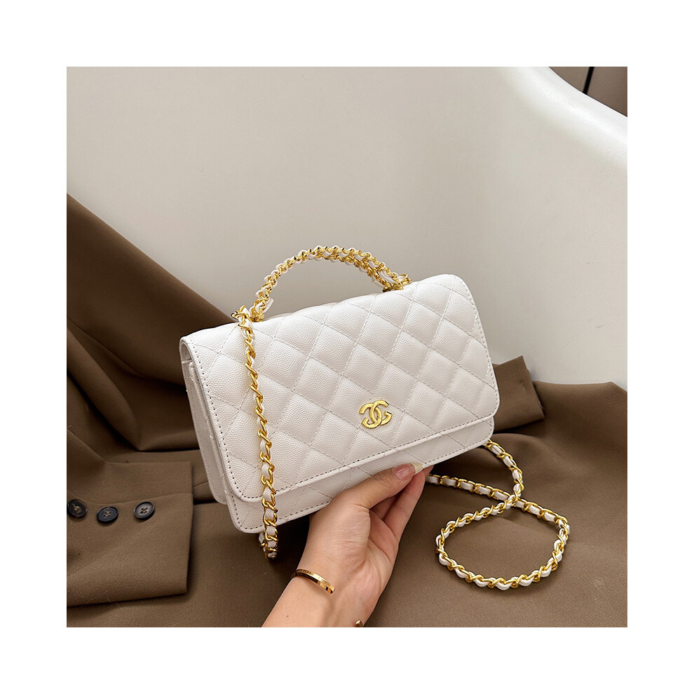 (White) All-Match Shoulder Messenger Bag Diamond Chain Small Square Bag