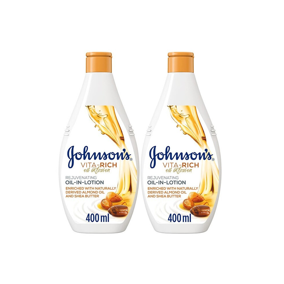 Johnson's Vita-Rich Oil Infusion Rejuvenating Oil-In-Lotion With Almond Oil & Shea Butter 400ml Pack Of 2 |Nourishing, Hydrating & Softening Dry Skin