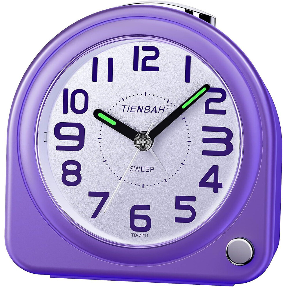 Analog Alarm Clock For Bedrooms Heavy Sleepers Adults Battery Operated Music Wake Silent Non Ticking 4 Inches Clocks With Night Light - Purple