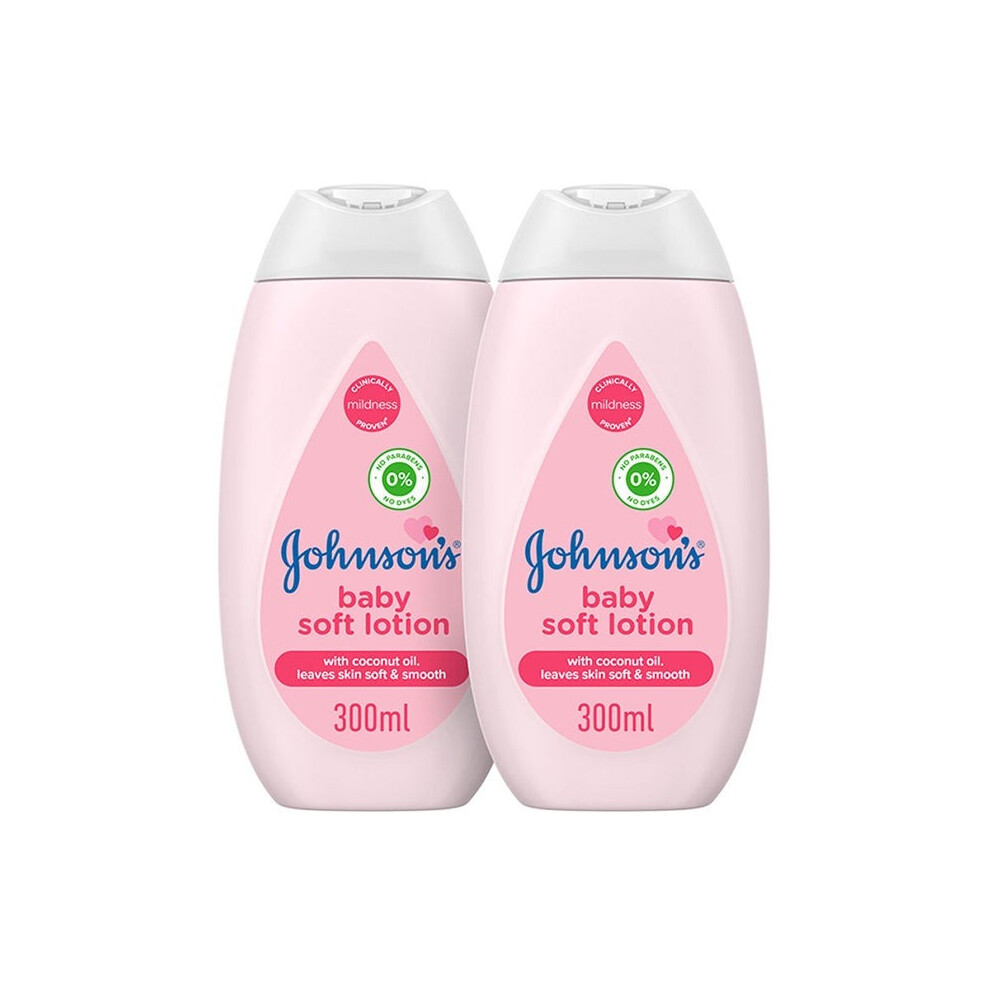 Johnson's Baby Soft Lotion With Coconut Oil 300ml Pack Of 2 | Nourishing Moisturizer for Soft & Smooth Babies Skin | Hypoallergenic | Non-Greasy