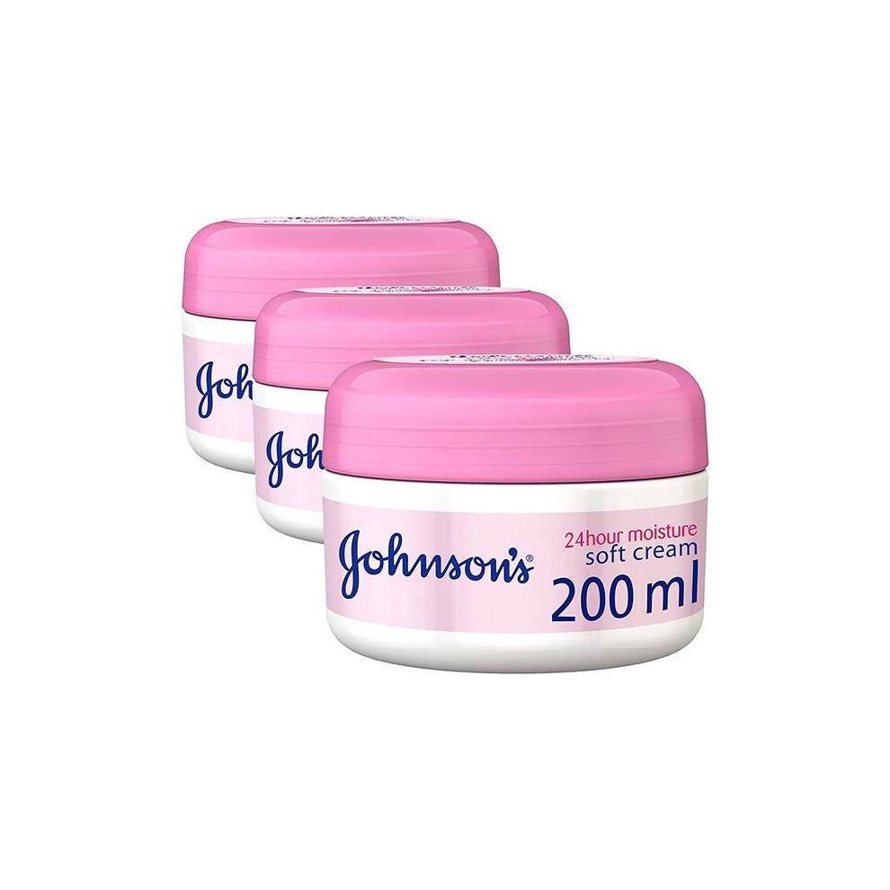Johnson's 24 Hour Moisture Soft Cream 200ml Pack Of 3 | Reduce Dryness & Dullness |Long-Lasting Hydration for Soft, Smooth Skin, Ideal for Dry Skin