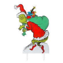 (C) Christmas Led Light Up Grinch Sign Decoration With Stakes Yard Garden Outdoor Xmas Ornaments