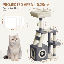 (Dark Grey/Beige) 107cm Cat Tree Four-Layer Soft Plush Cat Tower With Scratch Post Top Perch