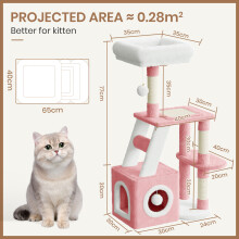 (Pink/White) 107cm Cat Tree Four-Layer Soft Plush Cat Tower With Scratch Post Top Perch