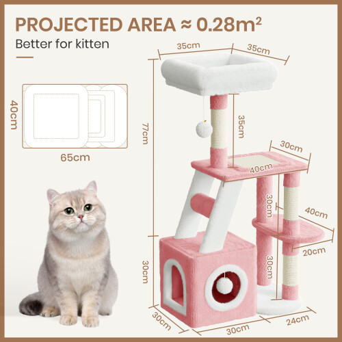 (Pink/White) 107cm Cat Tree Four-Layer Soft Plush Cat Tower With Scratch Post Top Perch