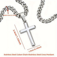 (Steel color, 55cm) "For My Son" Cross Cuban Chain Necklace, Stainless Steel Cuban Chain, Birthday Gift For Son