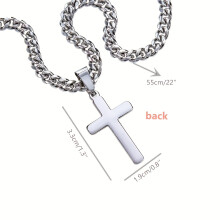 (Steel color, 55cm) Men's Cross Necklace With Message Card And Gift Box, Stainless Steel Cross Pendant Necklace